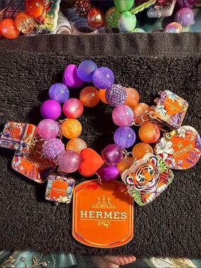 Purple, Orange & Pink Beaded Charm Bracelet